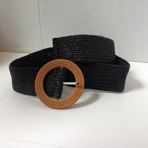 vintage Black Stretch Belt Brown Round Buckle